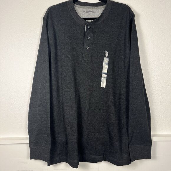 U.S. Polo Assn. Mens XXL Dark Gray Long Sleeve Waffle Knit Henley Thermal NEW - Picture 1 of 7